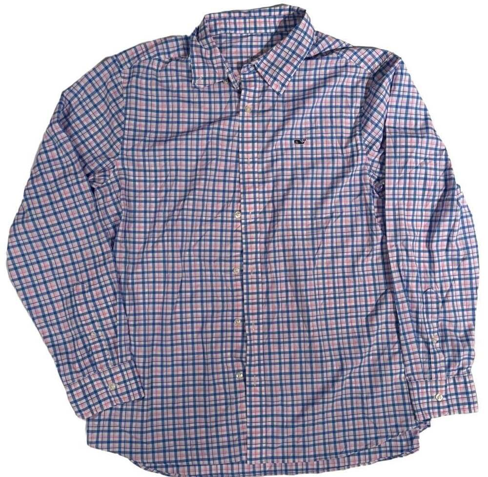 Vineyard Vines Performance Whale Shirt sz L Blue Pink Plaid